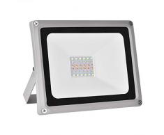 Viugreum 30W Faretto LED RGB Esterno, Proiettore IP65 Impermeabile 4 Modalità 16 LED Colorati con Telecomando, Faro per Decorazione Festiva di Natale, LED Halloween, Giardino Faretto LED da Esterno