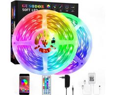 Striscia LED 15M, GUSODOR Luci Led Colorati con Controllo APP, RGB Led Strisce con 44 Tasti Telecomando IR, Nastri LED Funzione Musicale, Strip Led da Casa/Cucina/Soffitto/Festa/TV/Decorazione/Bar
