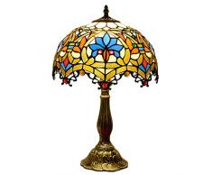 Siunwdiy Lampada da Tavolo Vintage Tiffany Lampada da Comodino in Vetro colorato Stile Pastorale Lampada da Comodino E27 Lampada da Lettura W12 H19 Pollici Lampada da scrivania per Soggiorno,doro
