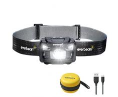 Everbeam Torcia Frontale LED H6 Pro, Sensore di Movimento, Luminosità 650 Lumen, Autonomia 30 ore, Batteria 1200 mAh Ricaricabile USB, Impermeabile, Campeggio, Escursioni, Pesca, Lavoro, Bicicletta