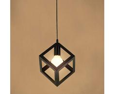 Lampada a Sospensione Vintage Industriale Moderno Cubo Creativo Battuto Lampadario in Ferro Adatto per camera da letto, soggiorno, sala da pranzo e un da cucina, E27, Nero