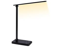 Lampada da Scrivania LED, 8W 5 Modalità di Illuminazione Lampade da Tavolo 10 Livelli di Luminosità Lampada da Ufficio Regolabile 3000K-6000K, con Touch Control, Porta USB, per Ufficio, Lettura