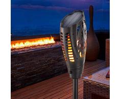 Solare Fiaccola Giardino Pireo 2er-Set con Vera Flammeneffekt - Grande 1,5W Modulo - 96 Built-In Leds - ( D. x H): 13 x 77cm - Torcia Luce Illuminazione Lampada Esotec 102492