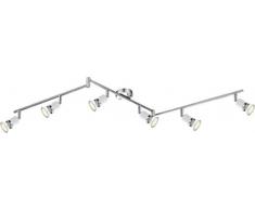 Globo 10710 - Lampadario da soffitto in metallo cromato con paralumi bianchi, faretti girevoli, 1455 x 85 x 180 mm, con 6 lampadine a LED GU10, 2,5 W, 230 V, 200 lm, 3000 K, luce bianca calda