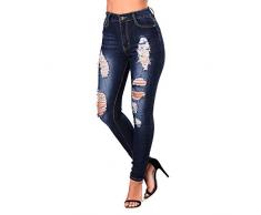 WOYAOFEI Leggings da donna a vita alta, stile jeans blu Destroyed, effetto Leo, effetto Leo, con strass, fiaccola, caviglia, pantaloni alla moda (36-42) Blu 44