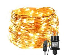 LE Stringa luminosa 22m, 200 LED in Rame Impermeabile e Immergibile IP65 Modellabile Bianco Caldo Per decorazioni Feste Alberi di Natale, San Valentino