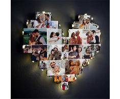 Collienght Lampada fotografica personalizzata Lampada da parete personalizzata con 15 foto per la lampada da parete a forma di cuore per la festa del papà(15 foto 22 X 25 cm)