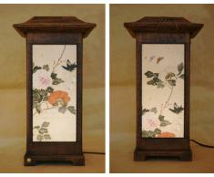 Lampada In Carta Di Riso o Gelso Rotonda o Circolare Paralume Lavorato a Mano Con Motivo Quattro Fiori Pittura Popolare Arte Deco Arte Nouveau o Lanterna Marrone Lampada Da Tavolo In Stile Orientale Per Camera Da Letto