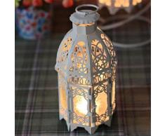 caolator ferro Candeliere Retro Ferro Marocco Bunter candeliere ferro Candeliere in vetro Lampada decorazione bianco