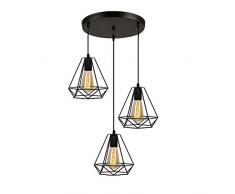 E27 Lampadario Industriale Luce pendente Vintage Soffitto 3 Luci Metallo Gabbia Sospensione Lampada Stile Retro Decorativa per Cucina, Camera da letto, sala da pranzo, Nero, Illuminazione interna (F)