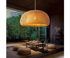 SHUANGZ Lampada A Sospensione Artistica in bambù Naturale Paralume in Vimini da Soffitto in Rattan Lampadario con Decorazione retrò Vuota Decorazione Lampadario Vimini Luce con Infissi