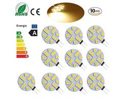 Ei-Home 5050-12 Lampadine SMD G4 a LED, Lampadine DC 12V RV, Sostituire lampada alogena, Faretto a LED G4 per casa, Paesaggio, Auto, Illuminazione dell'armadio, Illuminazione a binario, Bianco caldo, Confezione da 10