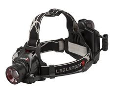 Ledlenser H14R.2 Torcia frontale LED, batteria al litio ricaricabile, 1000 lumen, utilizzabile anche con 4 pile AA, dimmerabile in continuo, portata luminosa di 300m, cavo di ricarica USB, orientabile