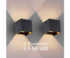 OOWOLF Lampada a Parete Esterno IP65 2 Pezzi LED Impermeabile, Applique da Parete G9 Lampadina Sostituibile 3000K Bianco Caldo per Esterno ed Interno, Portico, Bagno, Corridoio,Balcone (Nero)
