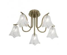 Oaks Illuminazione Luxe 4022 AB 5 luce di soffitto, 5-fiamma, in ottone aspetto antico, con paralumi in vetro, opale