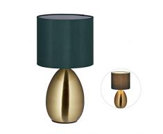 Relaxdays Lampada da Tavolo, Luce Indiretta con Funzione Touch, Abat Jour con Paralume, HxD 34x18 cm, Dorato Verde Scuro
