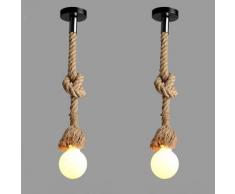 2x Singola Testa Canapa Vintage, Lampadario in Corda di Canapa Luce Appesa Soffitto, 2Pz Lampada a Sospensione Retro Stile Country per Soggiorno Camera da Letto Ristorante Bar Pizzeria, E27