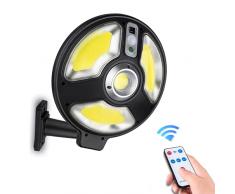 COB Luce Solare LED Esterno, Luci Solari Lampade Faretti Solari a LED da Esterno Sensore di Movimento IP65 Impermeabile 3 Modalità per Giardino Parete Wireless Risparmio Energetico per Giardino, Prato