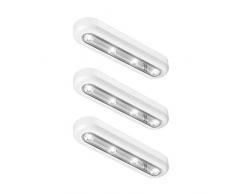 OxyLED Tap Lampada per armadio, sensibile al tatto, 4 LED Touch Tap,luce stick su qualsiasi superficie,sensore di contatto a batteria, luce notturna a LED,confezione da 3 pezzi