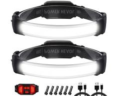 Lampada Frontale,2 Pezzi Di Torcia Frontale LED USB Ricaricabile 1500 Lumens,Impermeabile IPX6 e Luce Posteriore Rosso(interruttore indipendente),6 Modalità Fascia Regolabile Per Campeggio,Corsa,etc