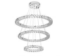 SAILUN® 72W LED Lampada a Sospensione Design di Cristallo a Tre Anelli (Φ: 20cm + 40cm + 60cm) Lampada a Sospensione Lampadario Creativo Bianco Freddo Lustres (72W Bianco Freddo)