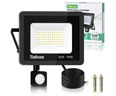 50W Faretto Led da Esterno con Sensore di Movimento, IP66 Impermeabile Faro Led Esterno 4500LM, 72 Leds 6500K Bianca Fredda -Luce a Led da Interno ed Esterno per Garage Cortile Giardino