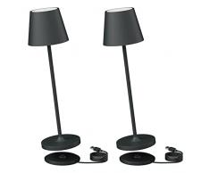 K-Bright 2 pezzi Lampada LED Dimmerabile da tavolo in alluminio, H38cm,Ricaricabile Colore luce calda Per interni/esterni Lampada da tavolo con base di ricarica a contatto (Antracite)
