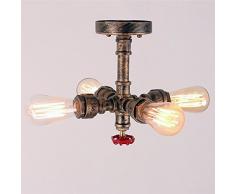 Industrial Plafoniere Vintage Rustic Steampunk Metal Water Pipe Retro Lampada a sospensione a soffitto 4 luci Edison Lampadari per cucina Office Cafe Bar Balcone Aisle Hall, finitura rame