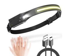 UNBON Torcia Frontale Ricaricabile, Lampada Frontale LED Ricaricabile Potente con 5 Modalità di Luce e Sensore di Movimento Luce Torcia da Testa Impermeabile Leggera per Corsa Pesca Campeggio Lavoro