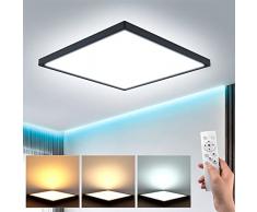 EASY EAGLE Plafoniera LED Dimmerabile Con Telecomando, 36W Lampada da Soffitto Moderna 3000-6500K IP44 3240LM Quadrata Pannello Luce per Camera Cucina Soggiorno Ø30 Cornice Nero