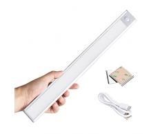 Grifema Gd1001-40 - Luce Armadio 72Led Con Sensore Di Movimento, Luci Notturne Wireless Ricarica Usb, Barra Lampada Guardaroba, Senza Fili Luci Scale Emergenza, Argento, 4 x 1 x 40 cm; 190 grammi