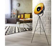 Jago® Lampada da Terra con Treppiede - 70 x 70 x 139 cm - 60W, LED, E27, Paralume Nero/Oro, Vintage, Retro Piantana - Regolabile Lampada a Stelo, da Pavimento, per Soggiorno, Salotto