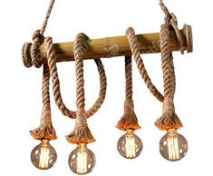 LAMPADARIO IN CORDA RETRO 4 BULBO E27 A SOSPENSIONE STILE VINTAGE LUCE CON CORDA B23