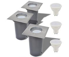 vidaXL 3X Faretto Carrabile a LED Quadrato per Esterno Faro Calpestabile Luce Interrata Illuminazione Esterni Giardino Sentiero Scale