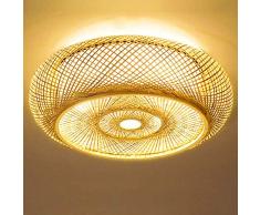 Plafoniera in bambù Lampada a sospensione in rattan naturale Lampada da soffitto fatta a mano Paralume Lampadario E27 Illuminazione Camera da letto Soggiorno Caffetteria Bar Studio Ufficio,40cm