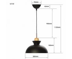 E27 Metallo Moderna Industriale Lampadario Illuminazione a Sospensione Moderno Metallo e Legno Illuminazione a Sospensione Lampadario Plafoniera in Alluminio (Nero)