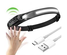 1PCS Torcia Frontale LED Ricaricabile USB Lampada Frontale con Sensore di Movimento Luce Frontale Corsa Torcia da Testa per Pesca Campeggio Ciclismo Trekking Lavoro Arrampicata Grotta Cacciare