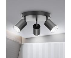 TaFiCo Plafoniere LED Soffitto a 3 Luci Rotonda, Plafoniera Nera GU10, Faretti LED da Soffitto Orientabile Spot da Parete Interno per Cucina Soggiorno Camera da Letto Corridoio (Lampadine Escluse)