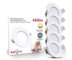 Faretti LED da incasso ultrapiatti, led integrati 5W, foro incasso Ø 78 mm, luci ultrasottili da soffitto e per l'illuminazione da interno, set da 5, rotondi, corpo in plastica bianco, 230V, IP23