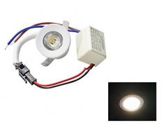 Faretto led ad incasso 1 watt mini spot punto luce tondo luce calda 3000k e diretto a 220v (driver incluso)con bordo bianco p-31b (Luce calda 3000k) E56