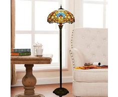 Lampada Da Terra Da Lettura in Stile Tiffany Con Catenina, Lampada Da Terra in Vetro Colorato Barocco Base in Resina Anticata Per Soggiorno Studio Camera Da Letto, 40W X 2, 110-240V