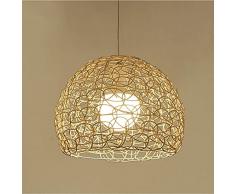 HLigExp Lampadario plafoniera in rattan lampadario sferico tessuto a mano lampadario cava in rattan E27 altezza regolabile per caffè bar salone da tè lampadario (Hollow out)