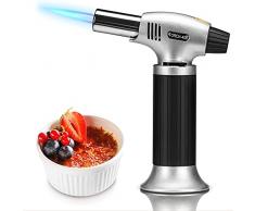 Accenditore a Torcia HENMI Torcia Cucina, Accendino a Fiamma Regolabile con Sicurezza Serratura, Torcia a gas Butano per Cucina Creme Brulee / Barbecue (Non incluso butano a gas)