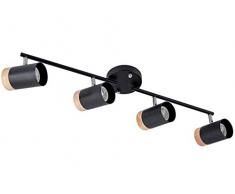 Faretti da Soffitto Orientabili, 4 teste di binario regolabili, Girevole Metallo Legno Lampadario Faretti per Soggiorno, Lampadina non Inclusa [Classe di efficienza energetica A++], Nero, Base GU10