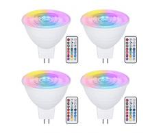 DoRight 3W MR16 GU5.3 LED RGB Lampadine, 12V Dimmerabile MR16 LED Spot Light con telecomando, 16 colori a scelta con funzione di memoria e temporizzazione, RGB + bianco caldo 3000K - 4 pezzi