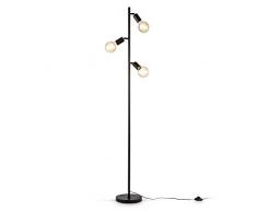B.K.Licht Lampada da terra retro, piantana con portalampada orientabili, adatta per 3 lampadine E27 non incluse, Lampada a stelo per soggiorno, Interruttore a pedale, 3 punti luce, Metallo nero