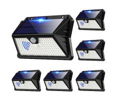 Faro LED Esterno con Pannello Solare, 【6 Pezzi】Luce Solare LED Esterno con Sensore di Movimento, 185 LED/3 Modos Lampada Solare da Esterno, 2200mAh IP65 Impermeabile LED Lampione per Giardino, Parete