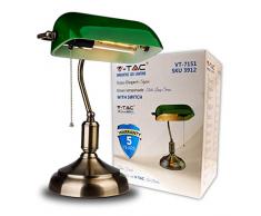 V-TAC Lampada da Tavolo LED Vintage – Elegante Lampada Stile Retrò per Uso Interno – Portalampada con Diffusore in Vetro Verde Inclinabile di 90°– Attacco Lampadina E27 – Design Particolare