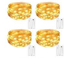 Kolpop Stringa Luci LED a Batteria [4 Pezzi], Catena Luminosa 5m 50 LED con Filo Rame Ghirlanda Luminosa Lucine LED Decorative per Camere da Letto Giardino Casa Feste Natale Matrimonio (Bianco Caldo)