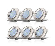 Faretti LED da incasso orientabili, set da 6, include LED integrati 5W, diametro foro 68mm, lampade incasso per l’illuminazione da interno, luce calda 3000K, color nickel opaco, 230V, IP23